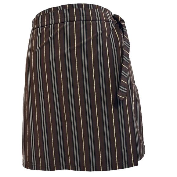 Vintage Burberry Wrap Skirt w/ Side Tie Chocolate Striped size L - Picture 1 of 12